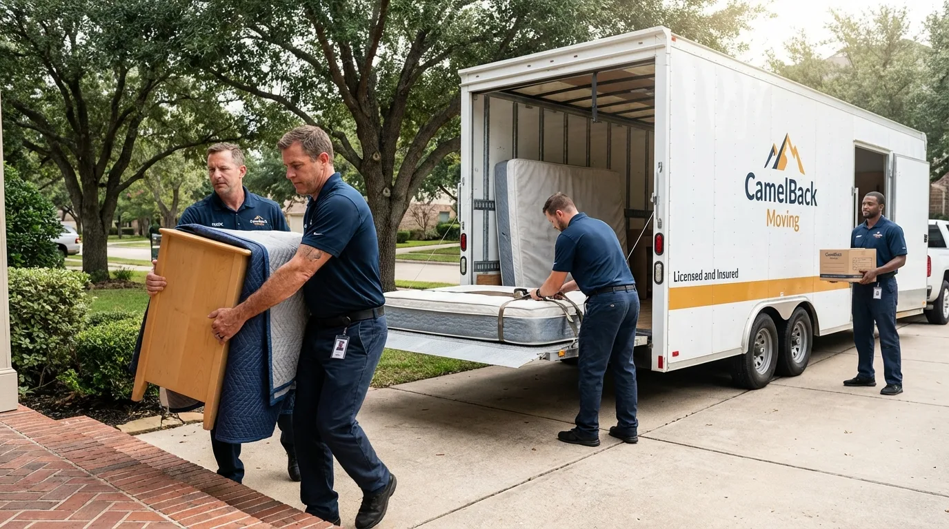 Crew loading residential truck for cross-state move from Durand, WI